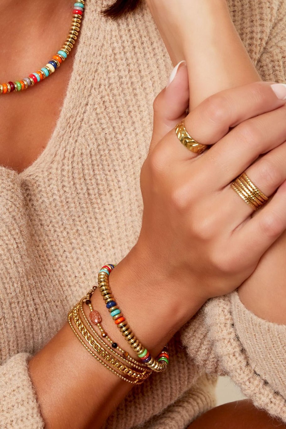 Armband mit flachen Perlen - Goldfarbe Multi Hämatit Bild4